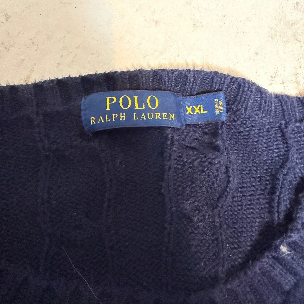 Polo Ralph Lauren Mens XXL Navy Blue Cable Knit Crewneck Sweater Pony Logo